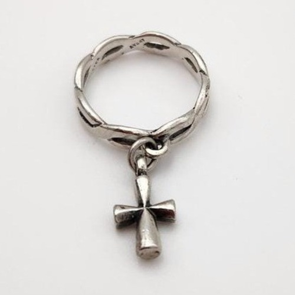 James Avery‎ Cross Charm Ring Size 4.25 Silver Braided Retired Dangle Sterling